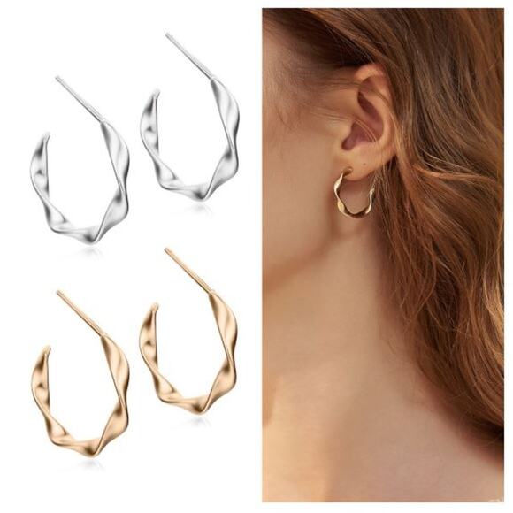 Silver Tone Twist Post Earrings - Picture 2 of 2